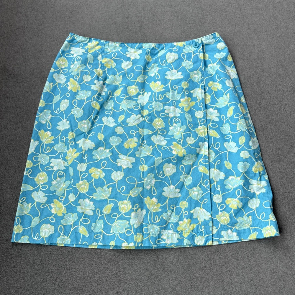 Talbots Wrap Skirt Womens 14 Blue Floral Wrap ALine Knee Length Cotton‎ Light